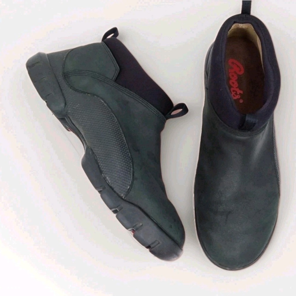 Roots W034BM Black Leather Pull-On Sneaker Boots Womens 9.5M Comfort Ankle Shoes